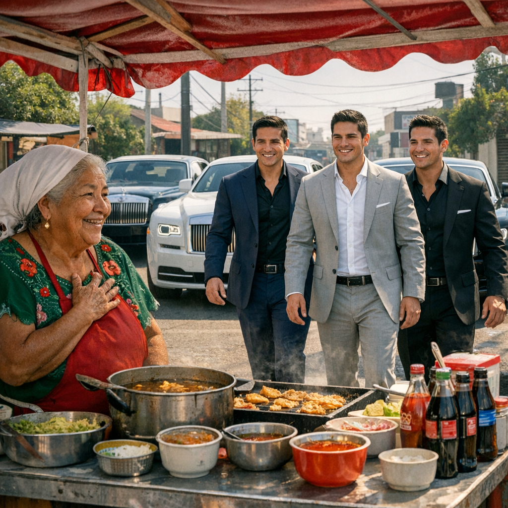 Mexicana alimentó a TRILLIZOS sin hogar; años después, 3 Rolls-Royce frenaron en su puesto de comida…