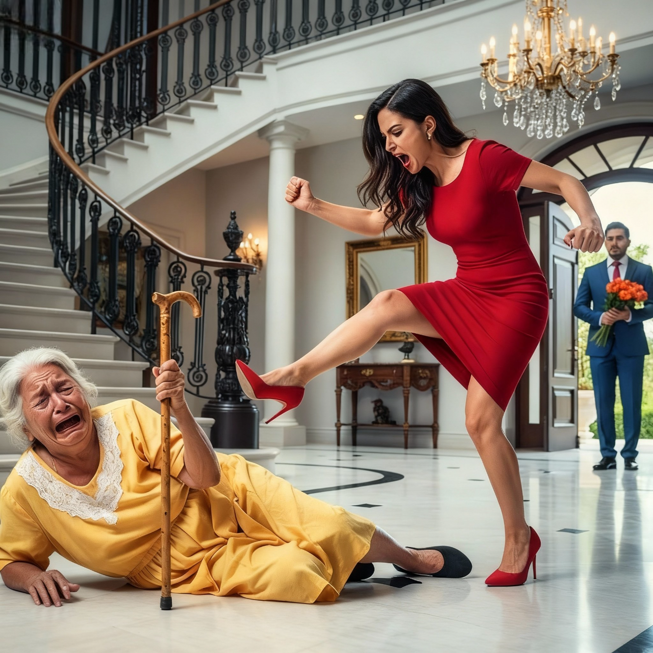 MADRE DEL MILLONARIO grita “¡No me pegues más!” — El HIJO entra y su furia hiela a su PROMETIDA…