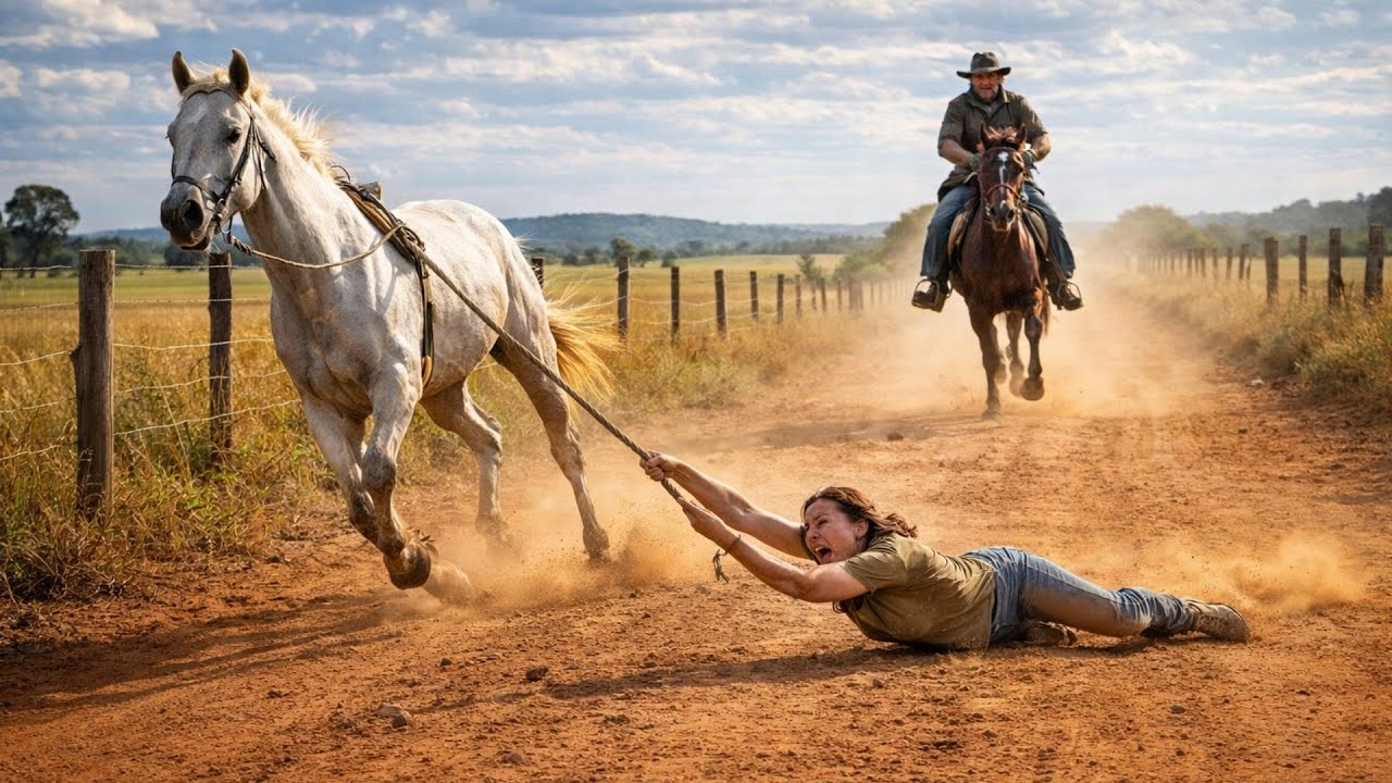 Granjero viudo ve a una MUJER siendo ARRASTRADA por un caballo desbocado… hasta que…’