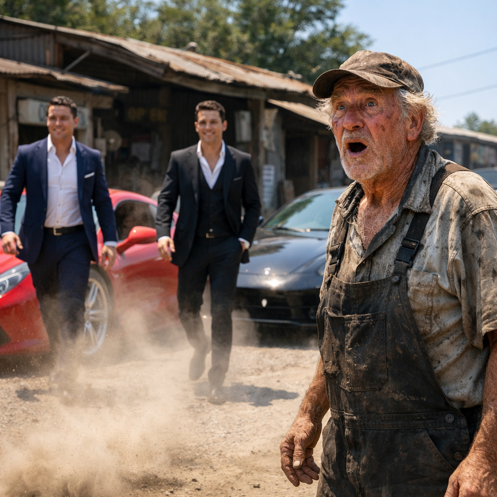 Mecánico pobre alimentó a gemelos sin hogar, 15 años después 2 ferraris frenaron en su taller…