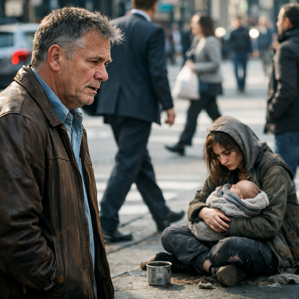 Vi a mi hija mendigando en la calle mientras cargaba a su bebé… Me dijo que su marido le habia…
