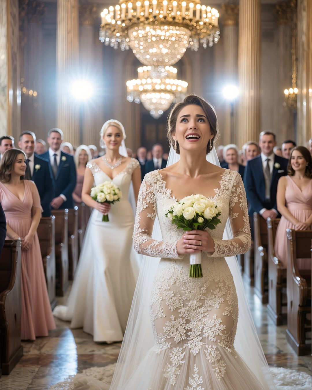 On my wedding day, my sister walked down the aisle in a wedding dress and said, “He picked me instead.” My mom started clapping, my dad hid his face, and my groom smirked like he’d planned it all. Then he pulled out his phone, hit play on a video, and the room exploded — and just when I thought I’d heard everything, a man in a black suit walked in and said, “We need to talk about your groom.”