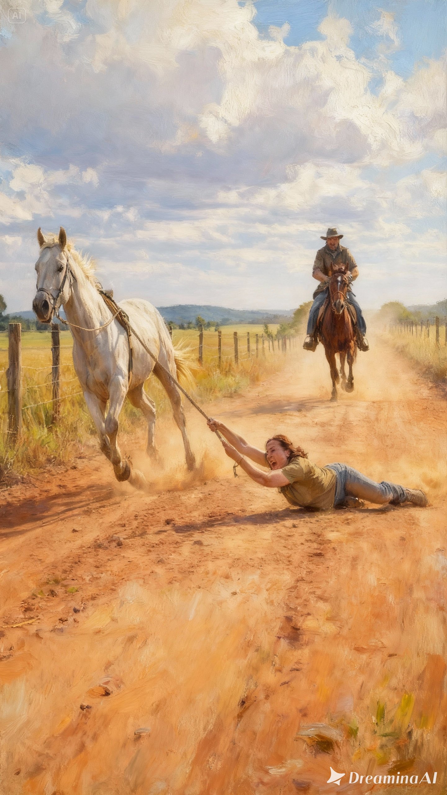 Granjero viudo ve a una MUJER siendo ARRASTRADA por un caballo desbocado… hasta que…’