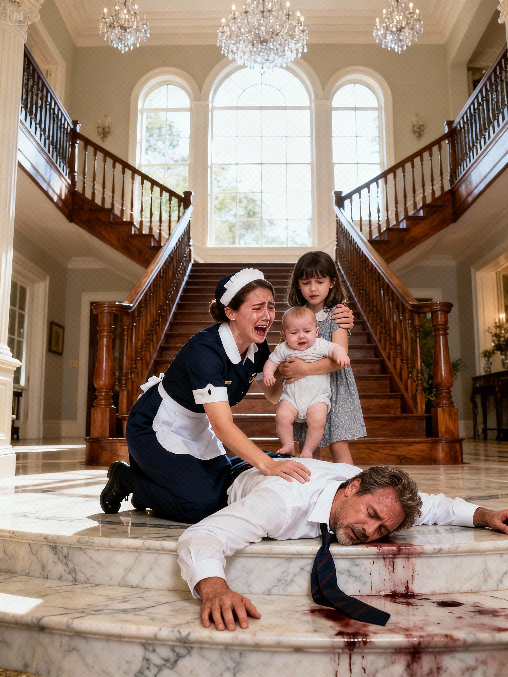 Tras caerse por las escaleras, un padre adinerado fingió estar inconsciente: la reacción de la niñera lo hizo llorar.