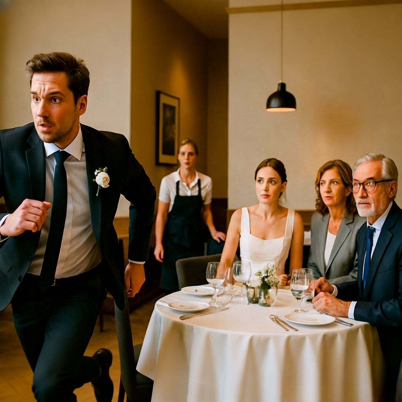 Millonario cenaba con sus suegros… pero la mesera le advierte y sale corriendo al instante…