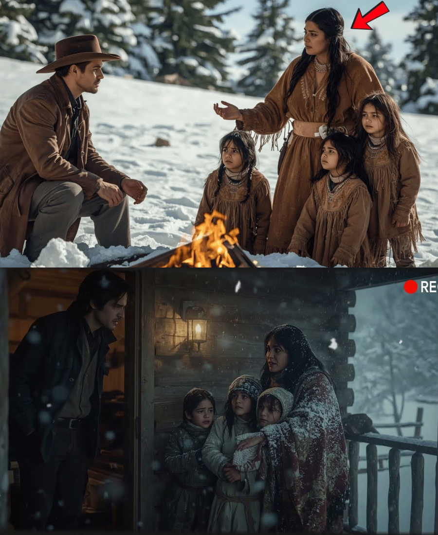 Mujer Apache con 3 hijos:”¿Podemos calentarnos?”.. La respuesta del vaquero lo cambió todo esa noche