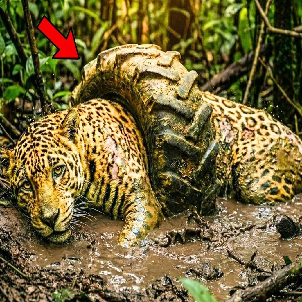 Hombre Encuentra un Jaguar Llorando Atrapado en un Neumático… Lo Que Hizo Cambió Todo…
