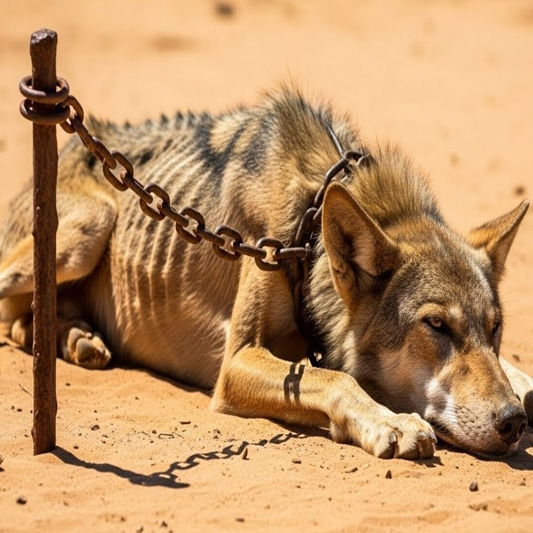 Lobo encadenado en el desierto… Un niño encontró sin saber que no era un lobo común…