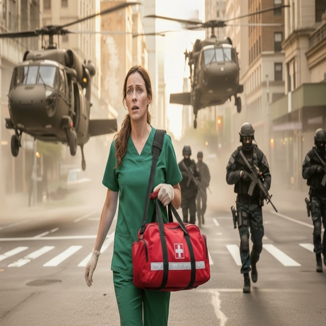 La despidieron y regresaba a casa a pie — hasta que helicópteros militares gritaron: «¿Dónde está la…