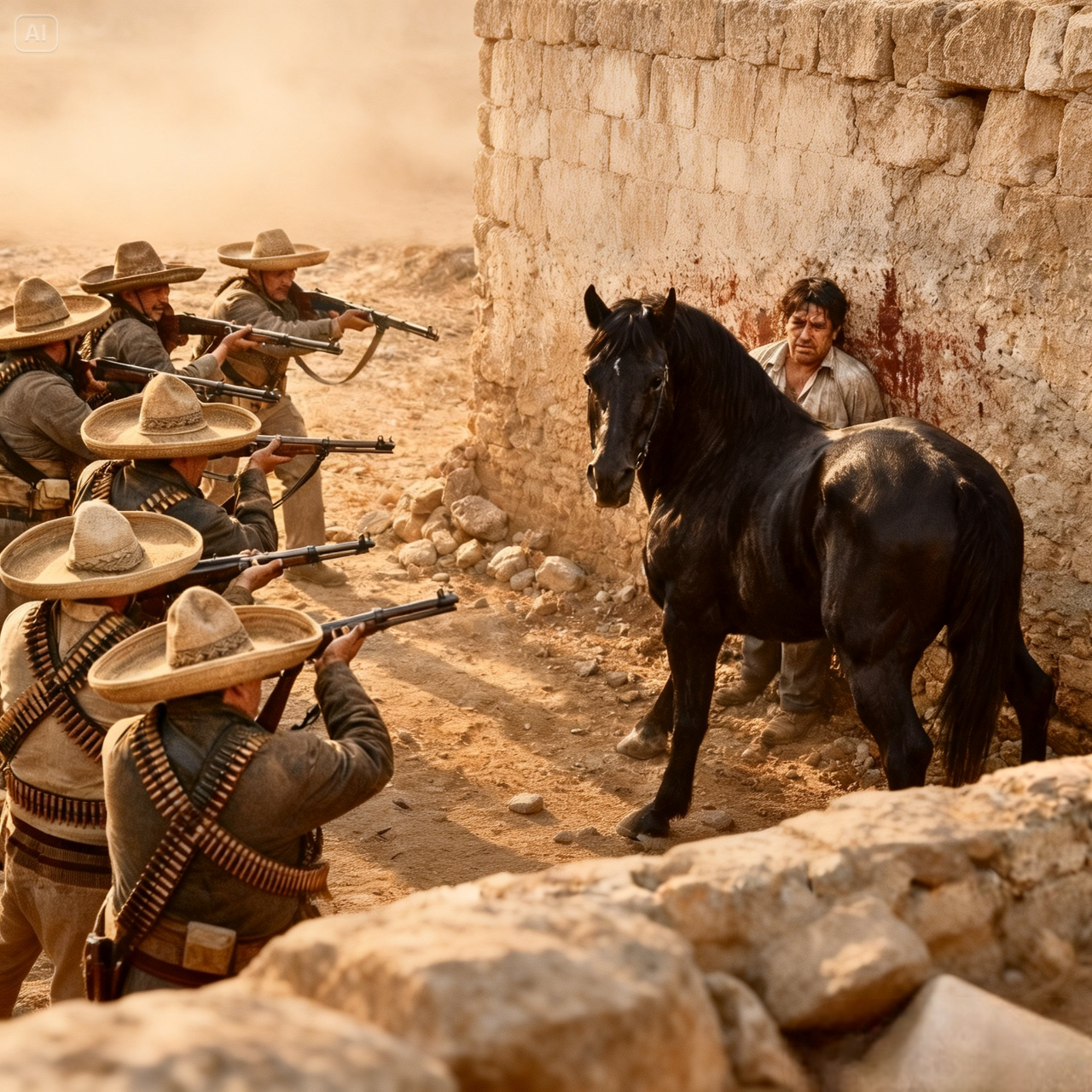 CABALLO PRIETO AZABACHE: se lanzó contra el pelotón para salvar a quien no quería ser salvado y…