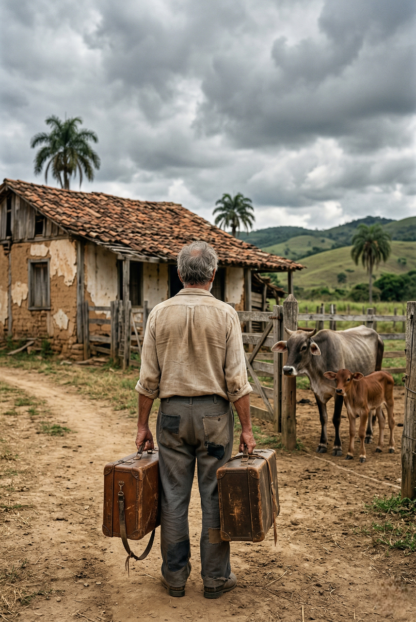 El viudo abandonado por sus hijos heredó granja con vaca flaca y su ternero… y se las arregló solo…