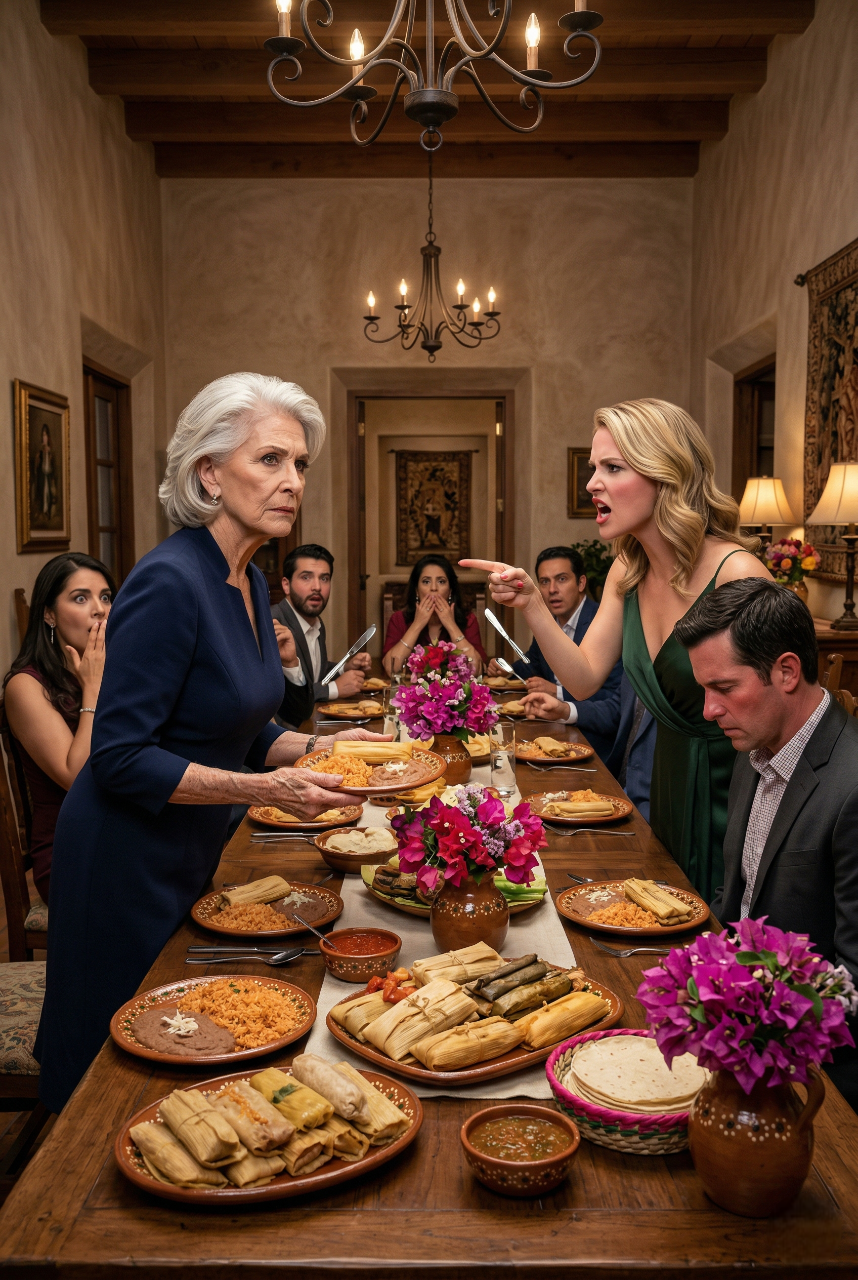 Preparé Tamales Desde El Amanecer, Decoré Mi Casa Con Las Bugambilias Que Sembré Con Mi Difunto Esposo Y Creí Que El Cumpleaños De Mi Nuera Sería Una Reconciliación… Hasta Que, Delante De Todos Los Invitados, Me Gritó “¡Lárgate, Yo No Te Invité!” Y Me Mandó A La Cocina Como Si Fuera La Sirvienta; Lo Que Nadie Imaginó Fue Que Esa Misma Noche Apagué La Música, Apagué La Estufa Y Saqué A La Luz Una Verdad Tan Brutal Que Congeló A Mi Hijo, Destruyó Su Matrimonio Y Me Devolvió Mi Casa, Mi Voz Y Mi Dignidad…