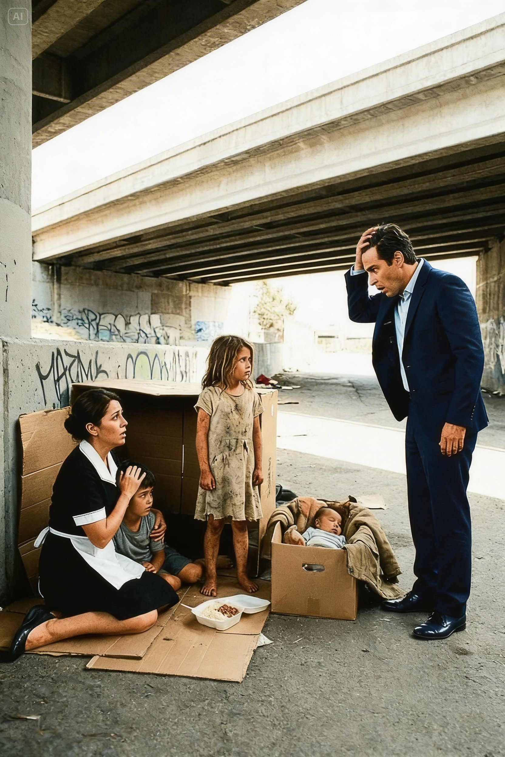 EL MILLONARIO SIGUIÓ A LA EMPLEADA Y LA VIO BAJO UN PUENTE CON SUS HIJOS… LA MAYOR REVELÓ TODO…