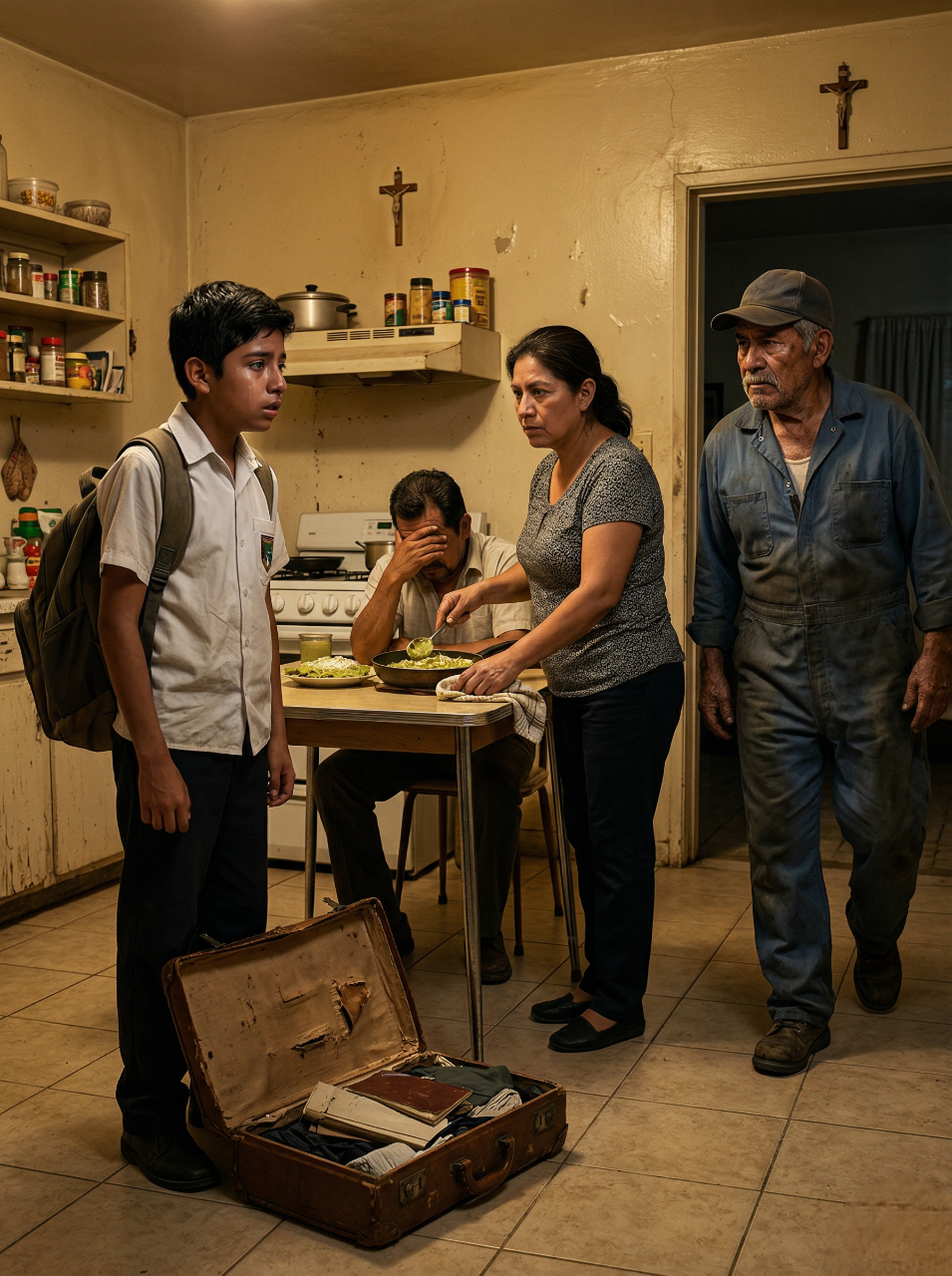 La Noche En Que Mi Madre Sirvió Enchiladas Verdes Mientras Me Echaba De Casa Como Si Fuera Basura, Mi Padre Bajó La Mirada, Mi Maleta Ya Estaba Hecha Y Solo Mi Abuelo Se Atrevió A Decir La Verdad: Yo No Era El “Inútil” De La Familia, Sino El Hijo Que Ellos Nunca Supieron Amar… Seis Años Después, Cuando Ese Mismo Abuelo Murió Y Me Dejó Todo, Los Padres Que Me Abandonaron Regresaron Llorando, Con Las Manos Extendidas Y Un Hambre Que No Era De Perdón, Sino De Herencia…