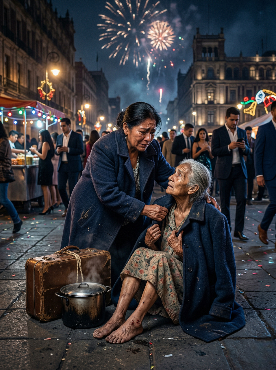 En La Noche Más Humillante De Su Vida, Después De Viajar Ocho Horas Con Tamales Hechos Con Amor, Una Madre Mexicana Fue Echada De La Casa De Su Hijo En Año Nuevo Como Si Fuera Una Extraña; Pero Cuando Vagó Sola Por Una Plaza Helada Y Le Dio Su Abrigo, Sus Sandalias Y Su Última Comida A Una Anciana Descalza, No Imaginó Que Ese Acto De Bondad Iba A Desatar Una Prueba Secreta, Una Fortuna Inesperada Y La Venganza Moral Más Dolorosa Contra El Hijo Que La Rechazó…