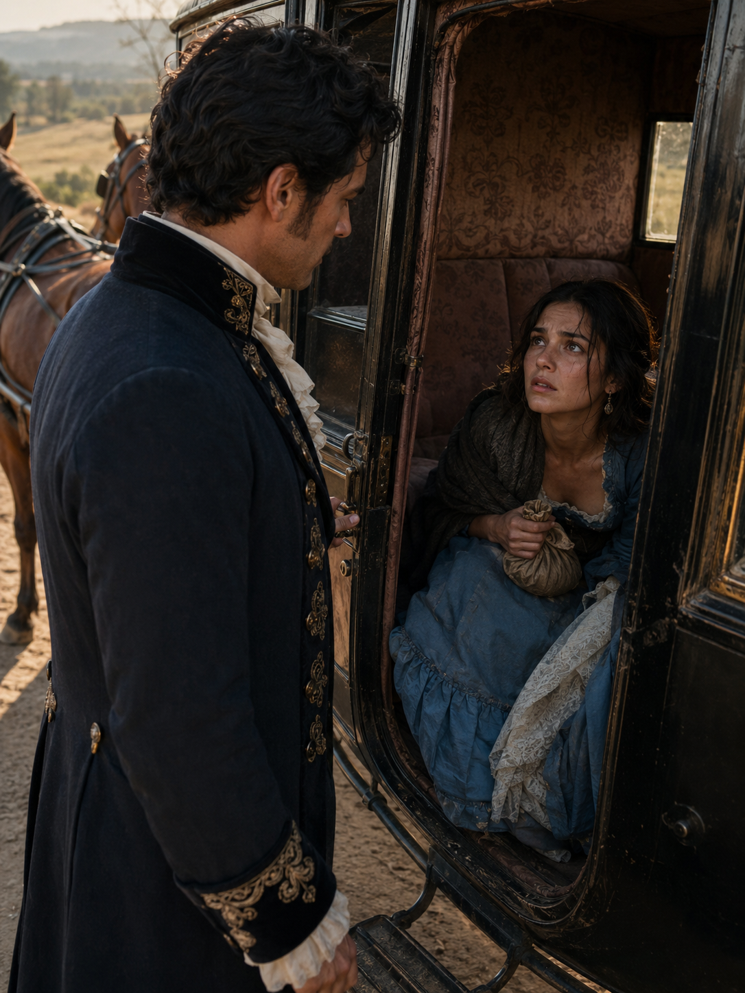 El día de su boda, Catalina descubrió que el vestido blanco era una trampa para quitarle todo. Su tío y don Rodrigo planeaban encerrarla después del banquete y robar la fortuna que su madre protegió. Con los invitados entrando a la hacienda, una institutriz le entregó la nota que salvó su vida. Descalza de miedo, huyó por el huerto y se escondió bajo el asiento de un carruaje desconocido. Pero a kilómetros de Puebla, un duque abrió la puerta y encontró a la novia fugitiva. Y su primera decisión cambió el destino que otros ya habían firmado por ella para siempre.