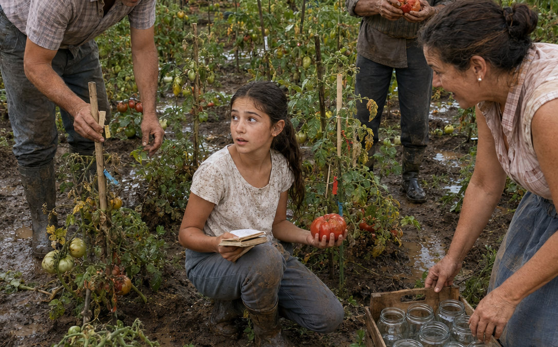 TODOS SE RIERON CUANDO UNA NIÑA DE 12 AÑOS EMPEZÓ A CRIAR TOMATES DESDE SEMILLA EN VEZ DE COMPRAR PLANTONES… HASTA QUE UN VERANO DE LLUVIA ARRUINÓ LAS HUERTAS DEL PUEBLO Y SU MADRE TUVO QUE PEDIRLE TARROS PARA GUARDAR LA COSECHA