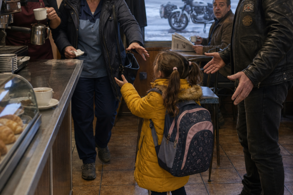 «SEÑOR, ¿PUEDE FINGIR QUE ES MI PAPÁ SOLO CINCO MINUTOS?»… LA NIÑA SE LO PIDIÓ AL MOTORISTA MÁS INTIMIDANTE DEL BAR, PERO CUANDO SU MADRE SALIÓ DEL BAÑO Y DESCUBRIÓ POR QUÉ, NADIE VOLVIÓ A MIRARLO IGUAL