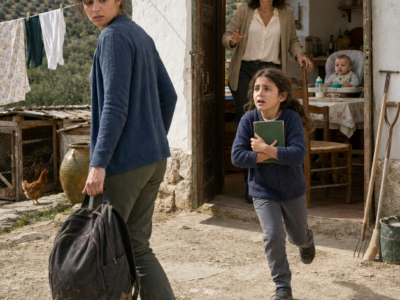 VOLVÍ DEL TRABAJO ANTES Y ENCONTRÉ MI MOCHILA EN EL BARRO FUERA DEL CORTIJO… DENTRO, CARMEN COMÍA EN MI SITIO MIENTRAS LUCÍA ESCONDÍA LA CARA; LA OÍ DECIR “¿CUÁNTO PENSABAS ESPERAR ANTES DE HACERTE DUEÑA DE TODO ESTO?”… NO DISCUTÍ, DEJÉ EL BIBERÓN DE MATEO SOBRE LA MESA Y ME FUI, HASTA QUE LA NIÑA VINO CORRIENDO CON LA LIBRETA VERDE DE SU MADRE MUERTA CONTRA EL PECHO