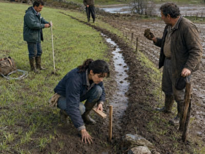 TODOS DIJERON QUE ESTABA DESTROZANDO SU MEJOR PARCELA CUANDO ABRIÓ UNA ZANJA CURVA DE 96 METROS EN MEDIO DEL CAMPO… HASTA QUE CUATRO DÍAS DE LLUVIA CUBRIERON DE BARRO LAS FINCAS VECINAS Y LA SUYA SIGUIÓ VERDE