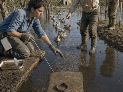 TODOS SE RIERON CUANDO PAGÓ 2.700 EUROS POR UN PERAL INUNDADO QUE EL AYUNTAMIENTO DABA POR PERDIDO… PERO CUANDO SUS 47 PATOS EMPEZARON A NADAR SIEMPRE POR LA MISMA LÍNEA, DESCUBRIÓ QUÉ HABÍA BAJO EL BARRO