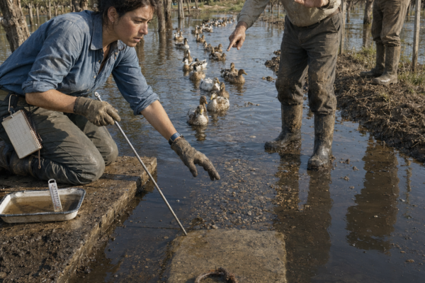TODOS SE RIERON CUANDO PAGÓ 2.700 EUROS POR UN PERAL INUNDADO QUE EL AYUNTAMIENTO DABA POR PERDIDO… PERO CUANDO SUS 47 PATOS EMPEZARON A NADAR SIEMPRE POR LA MISMA LÍNEA, DESCUBRIÓ QUÉ HABÍA BAJO EL BARRO