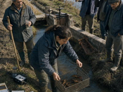 TODOS SE RIERON CUANDO ELLA GASTÓ SUS ÚLTIMOS AHORROS EN UNA FINCA DE ARROZ CON UNA BALSA SECA… PERO CUANDO EMPEZÓ A SACAR CANGREJOS DE LOS CANALES EN PLENO INVIERNO, LOS VECINOS ENTENDIERON QUE NUNCA HABÍA COMPRADO AQUEL TERRENO PARA VIVIR DE UNA SOLA COSECHA