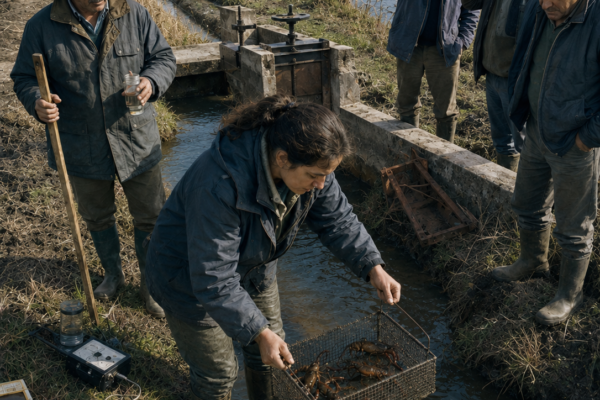 TODOS SE RIERON CUANDO ELLA GASTÓ SUS ÚLTIMOS AHORROS EN UNA FINCA DE ARROZ CON UNA BALSA SECA… PERO CUANDO EMPEZÓ A SACAR CANGREJOS DE LOS CANALES EN PLENO INVIERNO, LOS VECINOS ENTENDIERON QUE NUNCA HABÍA COMPRADO AQUEL TERRENO PARA VIVIR DE UNA SOLA COSECHA