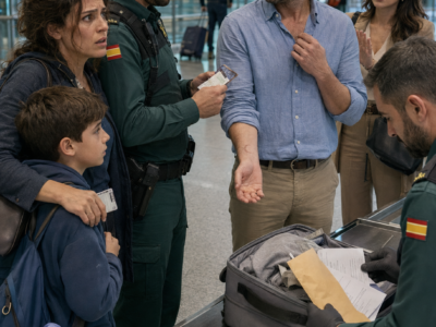 MI HIJO ME SUSURRÓ EN PLENO VUELO QUE SU PADRE MUERTO ESTABA SIETE FILAS DELANTE… LO VI ABRAZANDO A OTRA MUJER MIENTRAS MI HIJO HABÍA DORMIDO TRES AÑOS CON SU CAMISETA VIEJA; CUANDO ÉL DIJO “DEJÉ LA EMBARCACIÓN PARA QUE CREYERAIS QUE HABÍA DESAPARECIDO”, LLAMÉ A LA GUARDIA CIVIL… Y EN SU MALETA APARECIÓ UN SOBRE DE 58.000 EUROS PARA MI SUEGRA