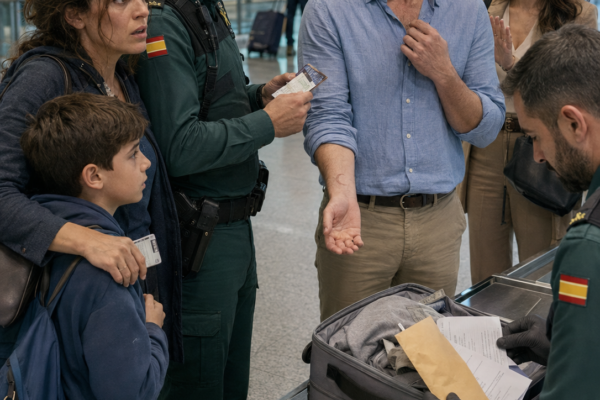 MI HIJO ME SUSURRÓ EN PLENO VUELO QUE SU PADRE MUERTO ESTABA SIETE FILAS DELANTE… LO VI ABRAZANDO A OTRA MUJER MIENTRAS MI HIJO HABÍA DORMIDO TRES AÑOS CON SU CAMISETA VIEJA; CUANDO ÉL DIJO “DEJÉ LA EMBARCACIÓN PARA QUE CREYERAIS QUE HABÍA DESAPARECIDO”, LLAMÉ A LA GUARDIA CIVIL… Y EN SU MALETA APARECIÓ UN SOBRE DE 58.000 EUROS PARA MI SUEGRA