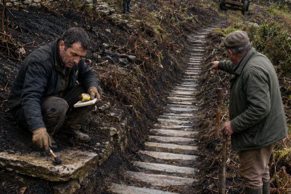 LIMPIÓ CUARENTA AÑOS DE MATORRAL DETRÁS DEL PAJAR… Y BAJO LAS CENIZAS APARECIERON 27 ESCALONES DE PIEDRA QUE NADIE DEL PUEBLO RECORDABA ADÓNDE LLEVABAN